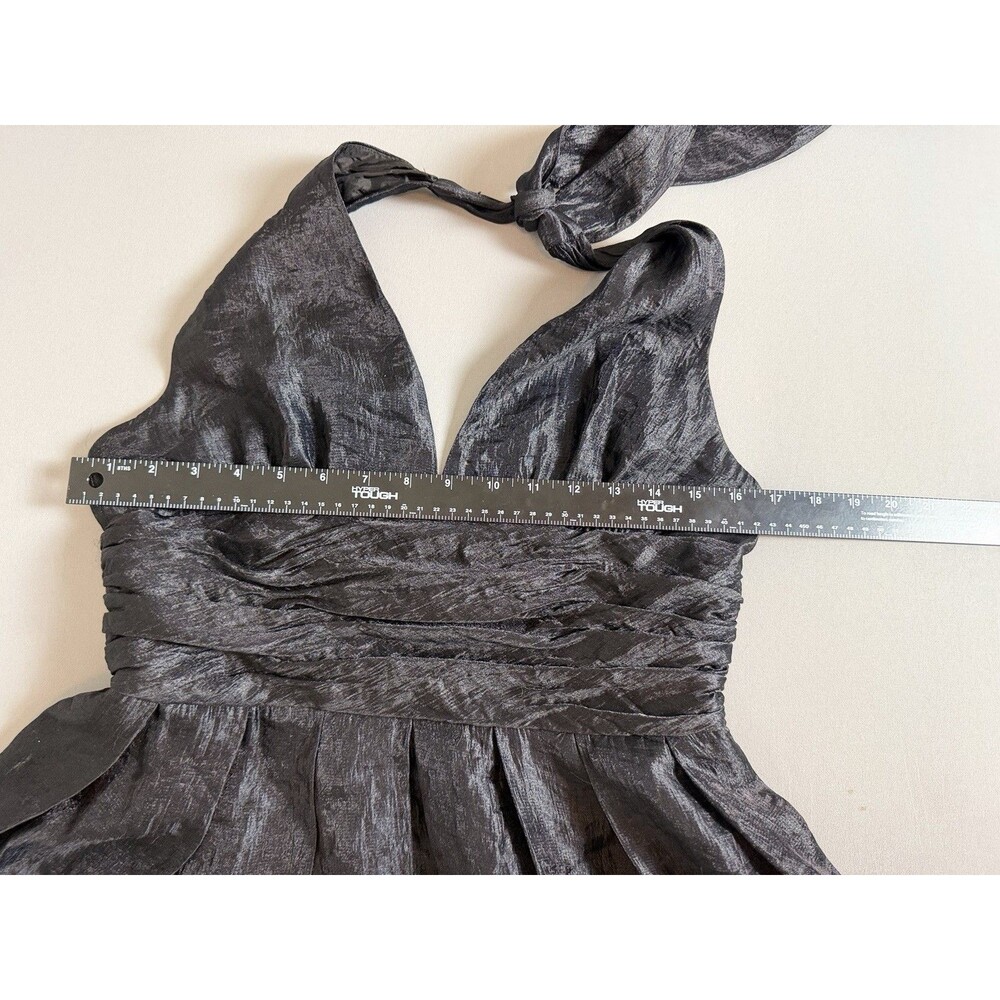Adrianna Papell Black Halter Cocktail Dress Size 12 Pleated Satin Fit & Flare - Picture 13 of 13